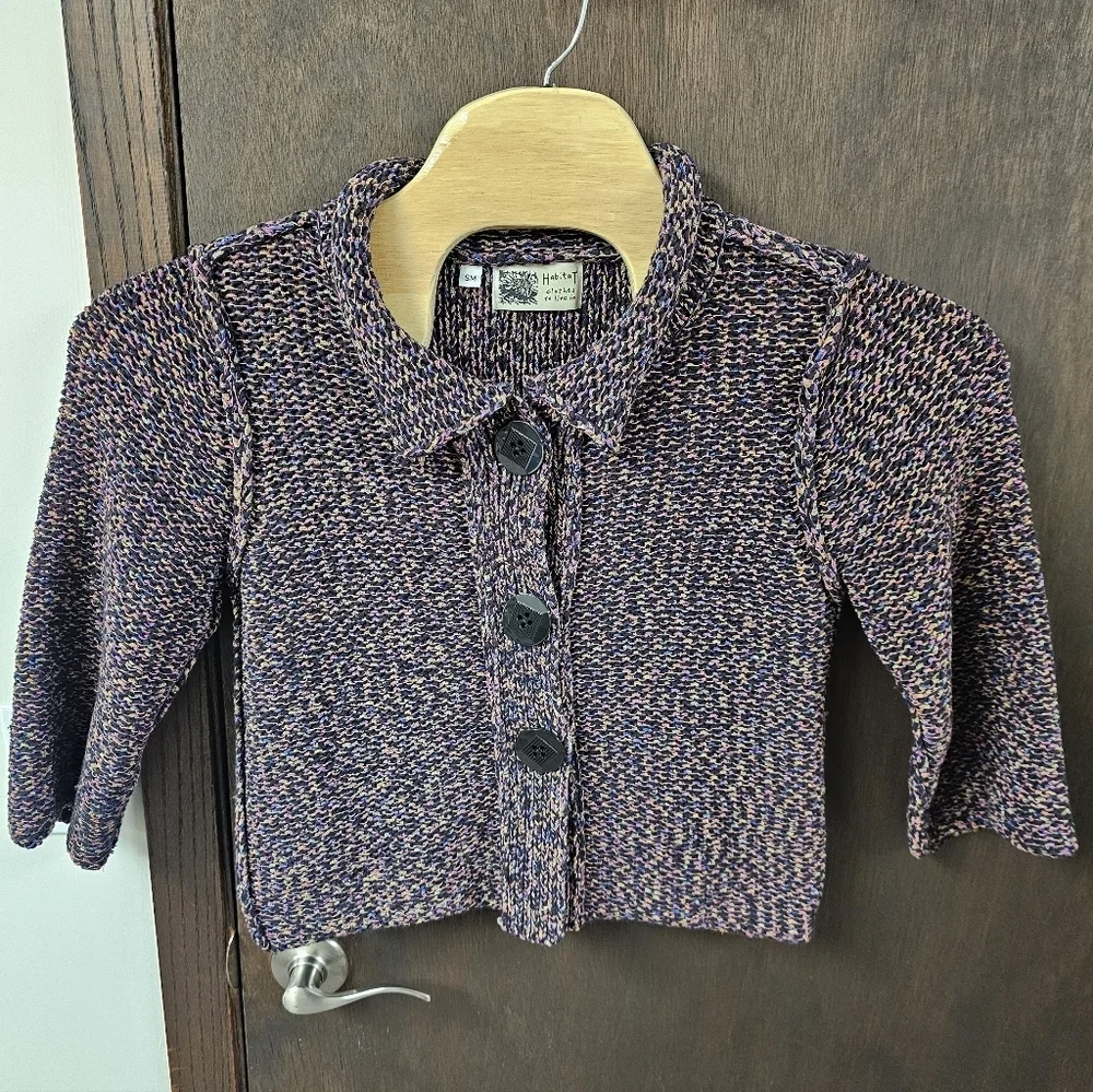 Habitat Multi Color Chunky Knit Button Lagenlook Cardigan Sweater Collared Small - Picture 2 of 9